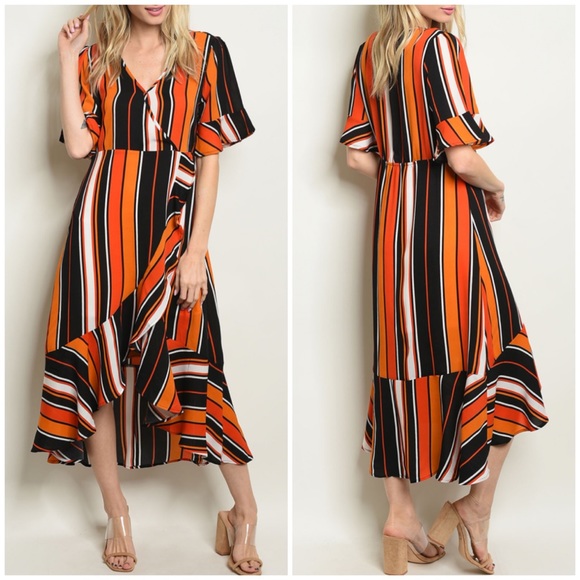 Dresses & Skirts - BLACK ORANGE STRIPES- DRESS